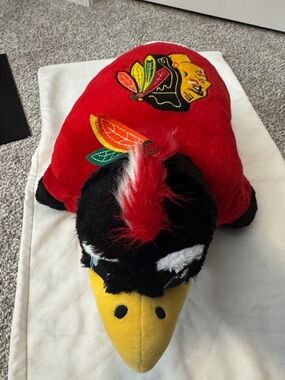Plush Bird Team Mascot Pillow - Red, Black, Yellow chicago black hawks